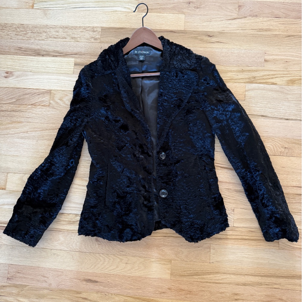 Le Chateau Faux Fur Jacket XS | Black Plush Evening Jacket